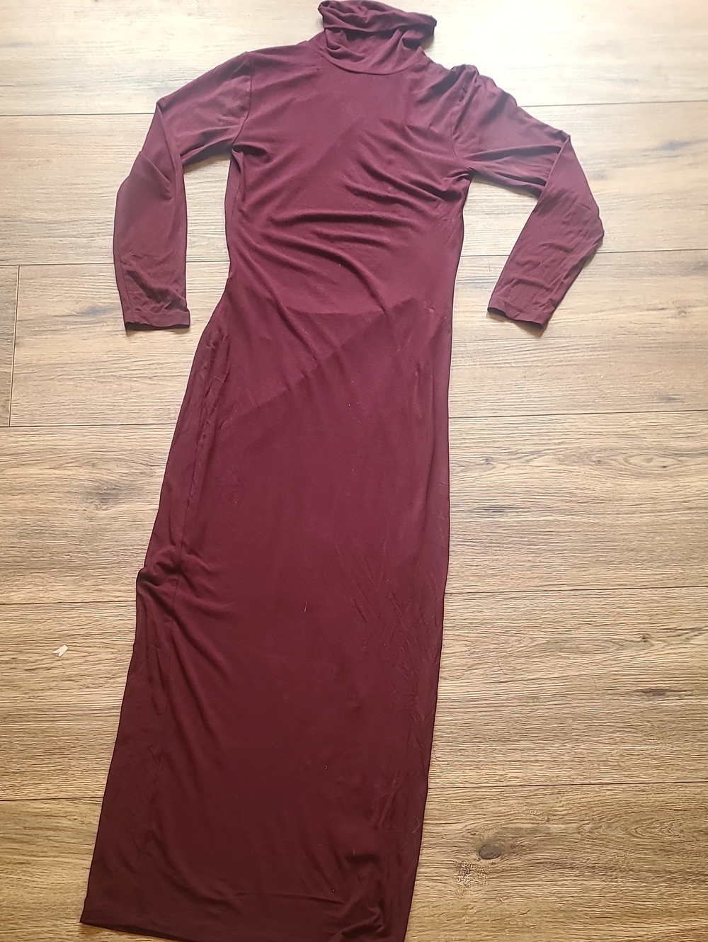 Babaton Burgundy Turtleneck Maxi Dress With Cut Out Cross Hatch Back Xs